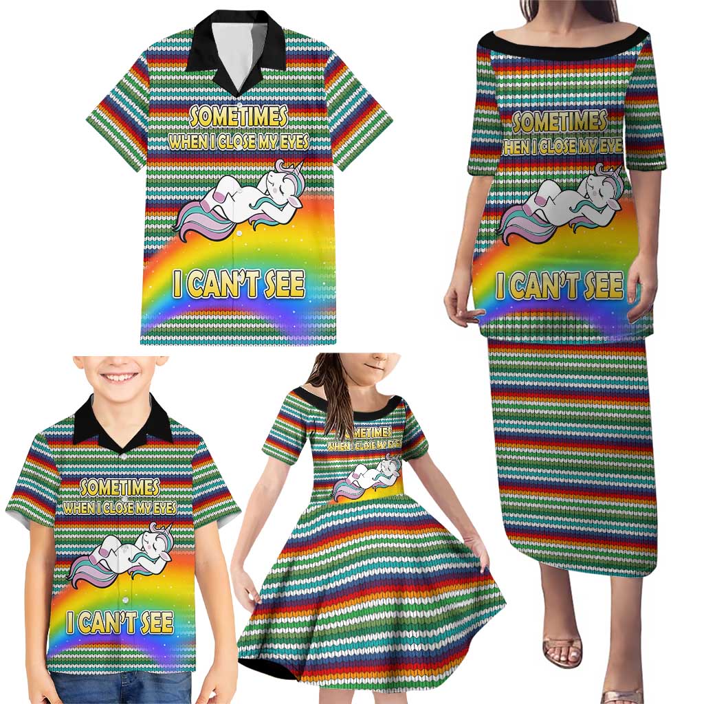 Funny Unicorn Sometimes When I Close My Eyes Christmas Family Matching Puletasi and Hawaiian Shirt Xmas Holiday Patterns - Wonder Print Shop