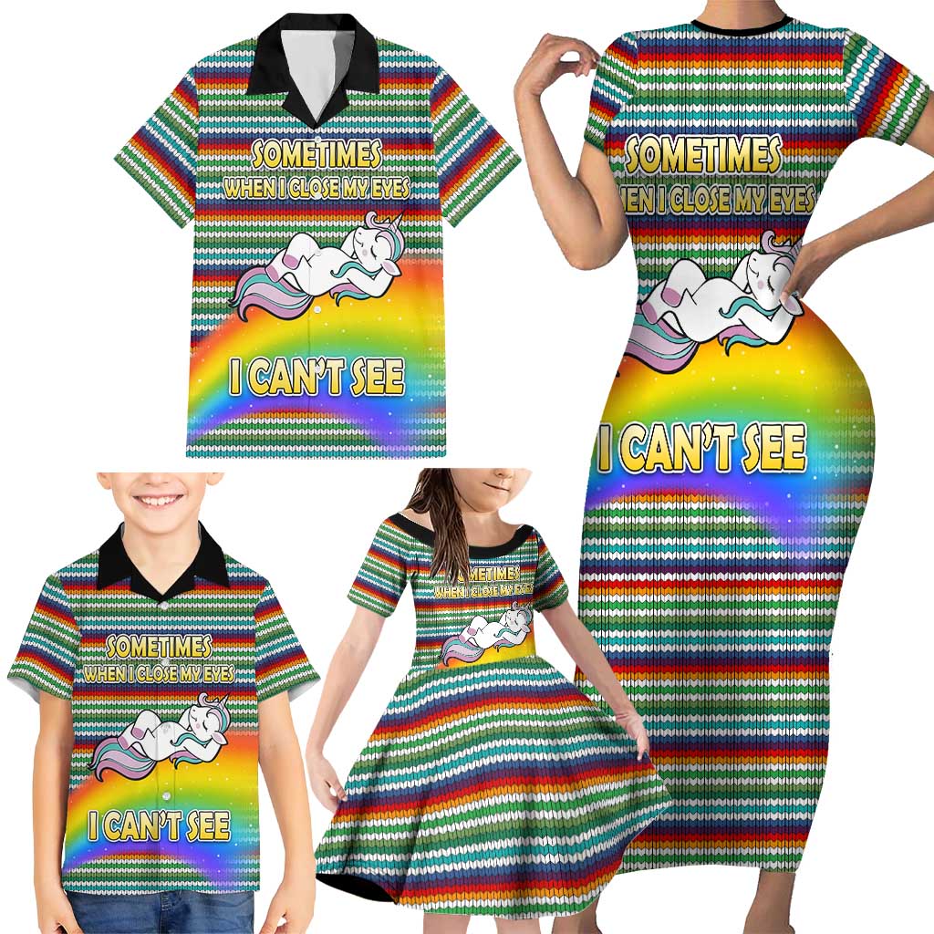 Funny Unicorn Sometimes When I Close My Eyes Christmas Family Matching Short Sleeve Bodycon Dress and Hawaiian Shirt Xmas Holiday Patterns - Wonder Print Shop