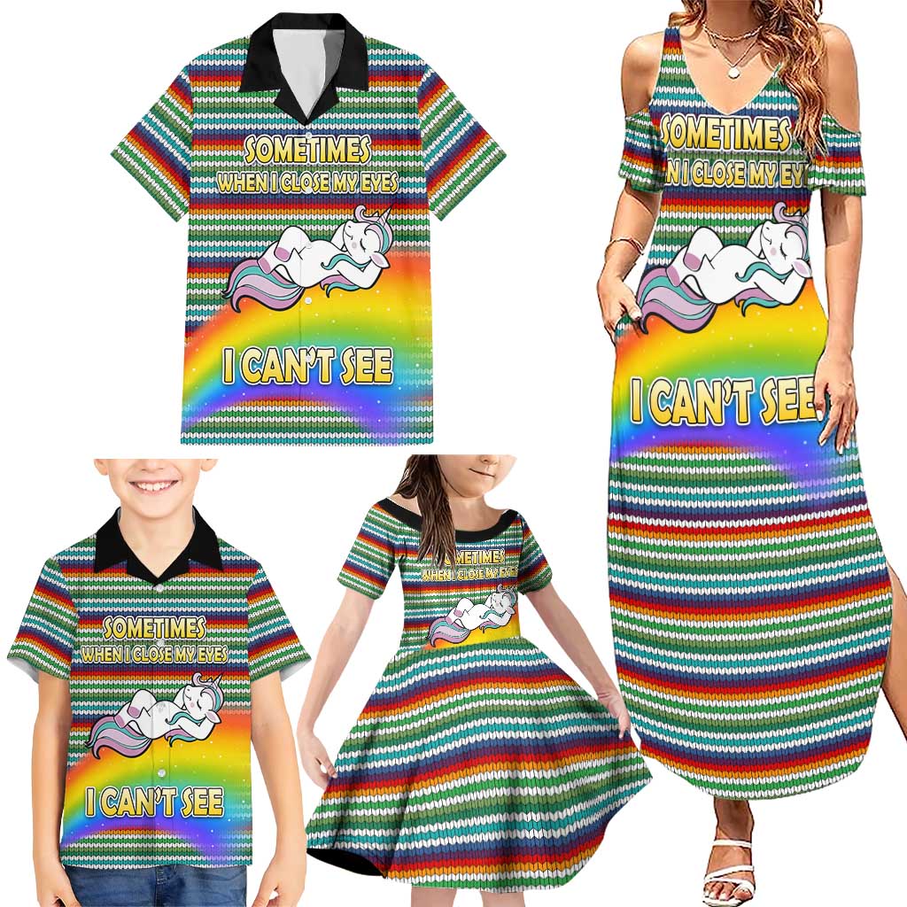 Funny Unicorn Sometimes When I Close My Eyes Christmas Family Matching Summer Maxi Dress and Hawaiian Shirt Xmas Holiday Patterns - Wonder Print Shop