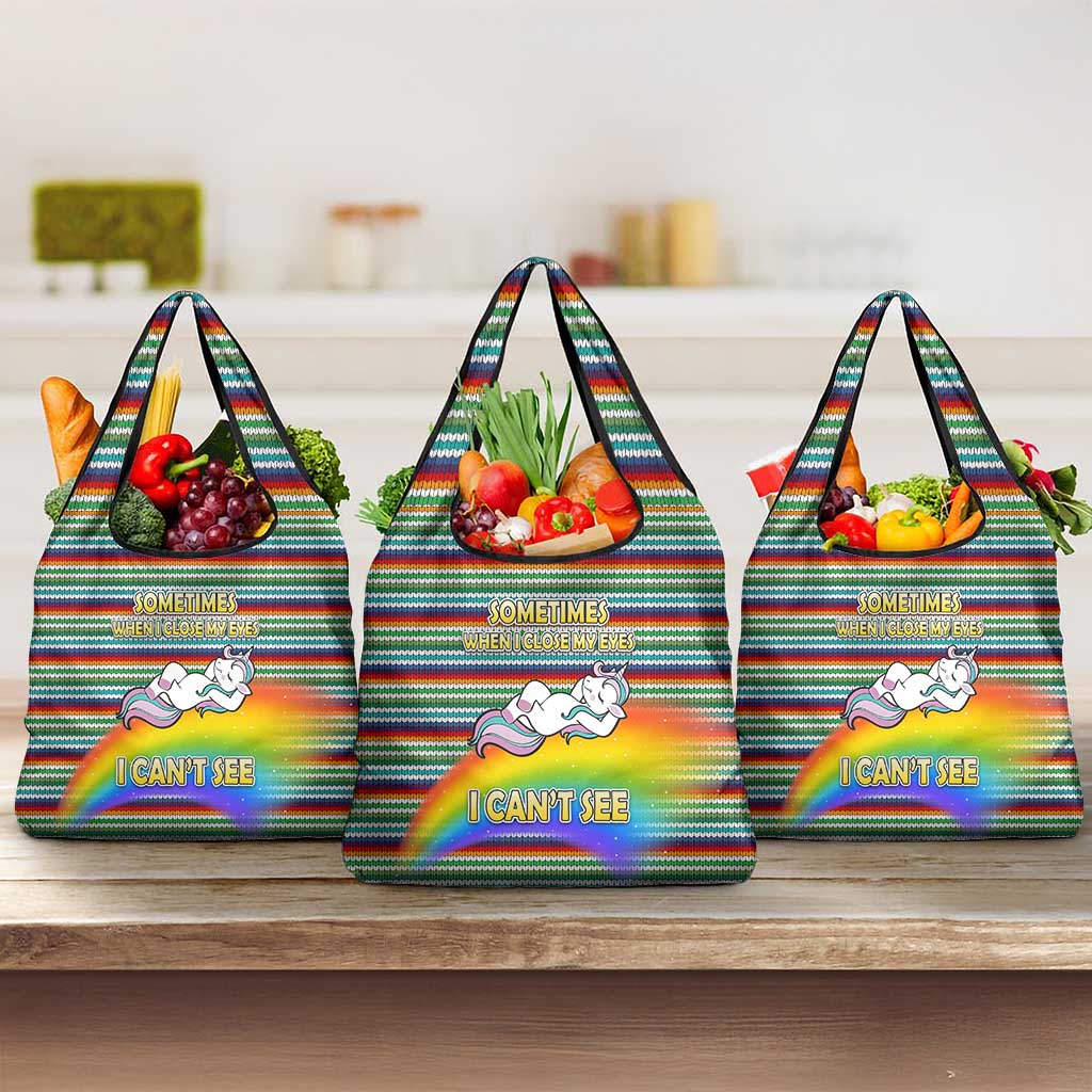 Funny Unicorn Sometimes When I Close My Eyes Christmas Grocery Bag Xmas Holiday Patterns - undefined