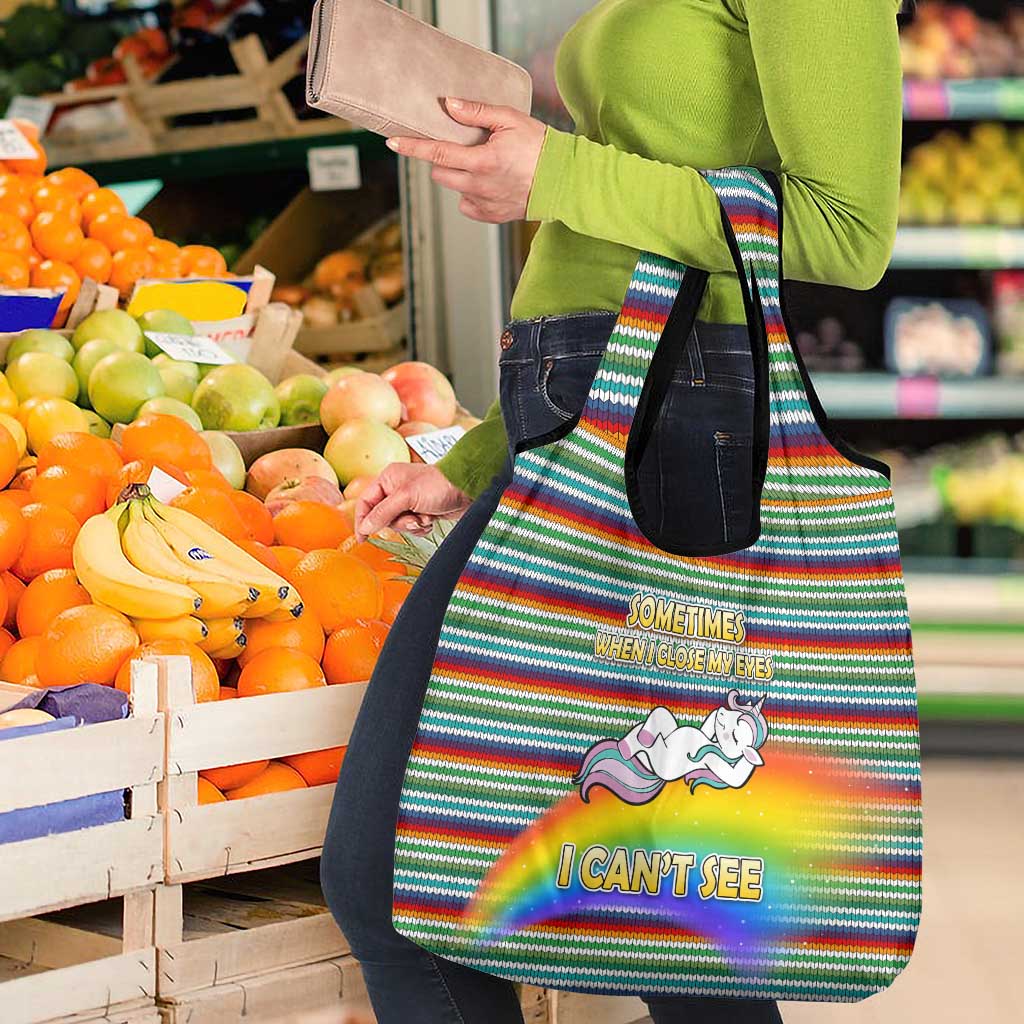 Funny Unicorn Sometimes When I Close My Eyes Christmas Grocery Bag Xmas Holiday Patterns - undefined
