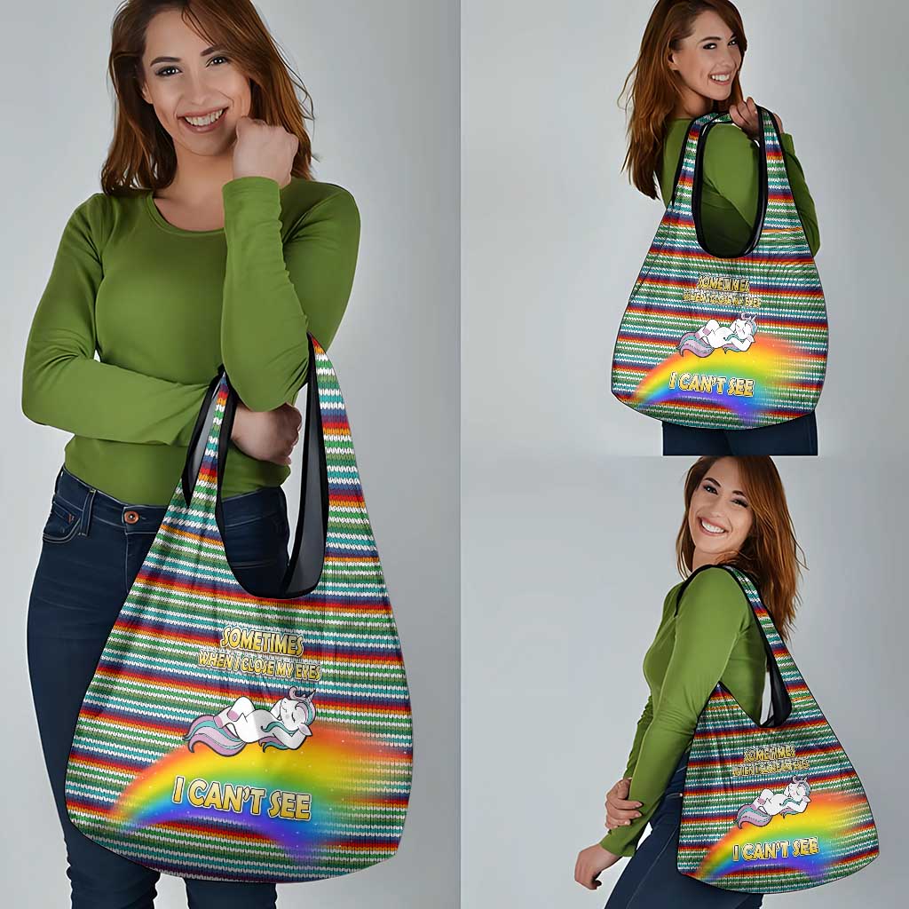 Funny Unicorn Sometimes When I Close My Eyes Christmas Grocery Bag Xmas Holiday Patterns - undefined