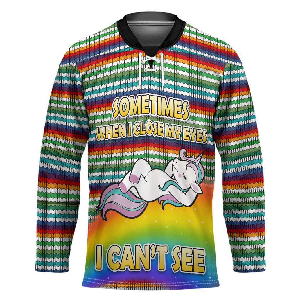 Funny Unicorn Sometimes When I Close My Eyes Christmas Hockey Jersey Xmas Holiday Patterns - Wonder Print Shop