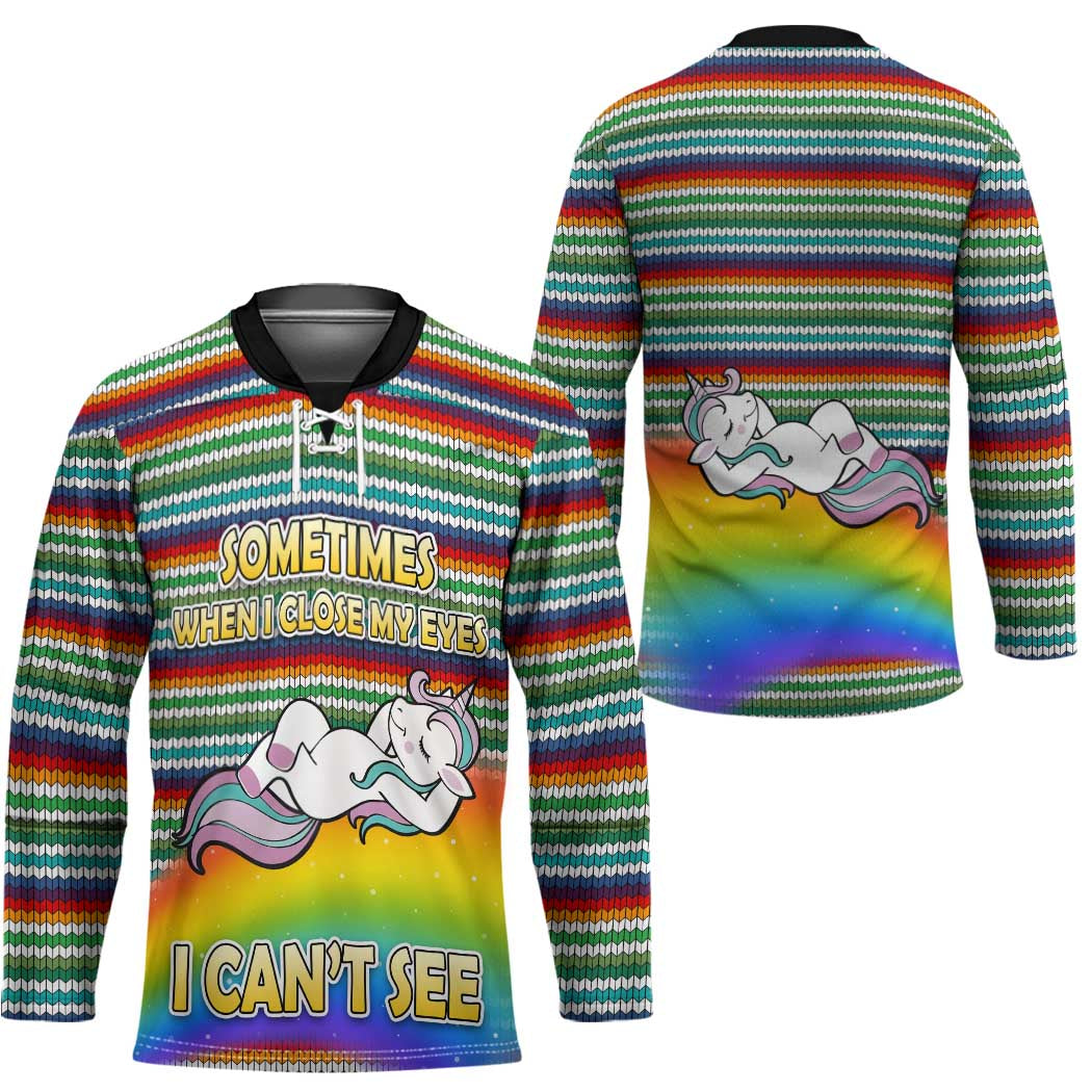 Funny Unicorn Sometimes When I Close My Eyes Christmas Hockey Jersey Xmas Holiday Patterns - Wonder Print Shop