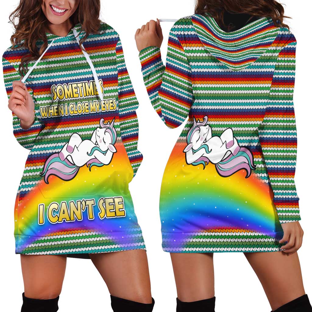 Funny Unicorn Sometimes When I Close My Eyes Christmas Hoodie Dress Xmas Holiday Patterns - Wonder Print Shop