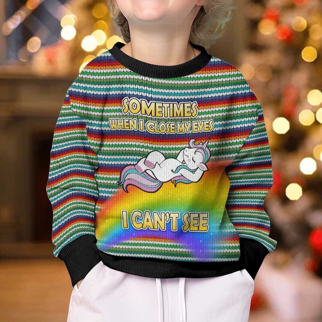 Funny Unicorn Sometimes When I Close My Eyes Christmas Kid Ugly Christmas Sweater Xmas Holiday Patterns - Wonder Print Shop