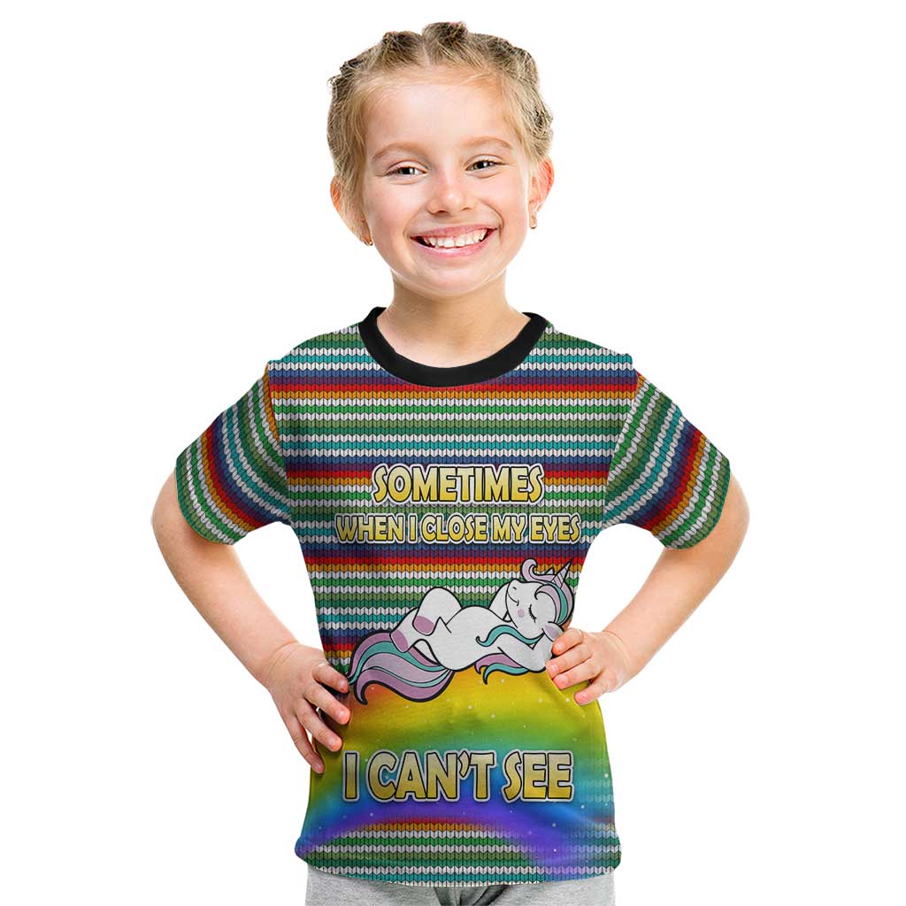 Funny Unicorn Sometimes When I Close My Eyes Christmas Kid T Shirt Xmas Holiday Patterns - Wonder Print Shop