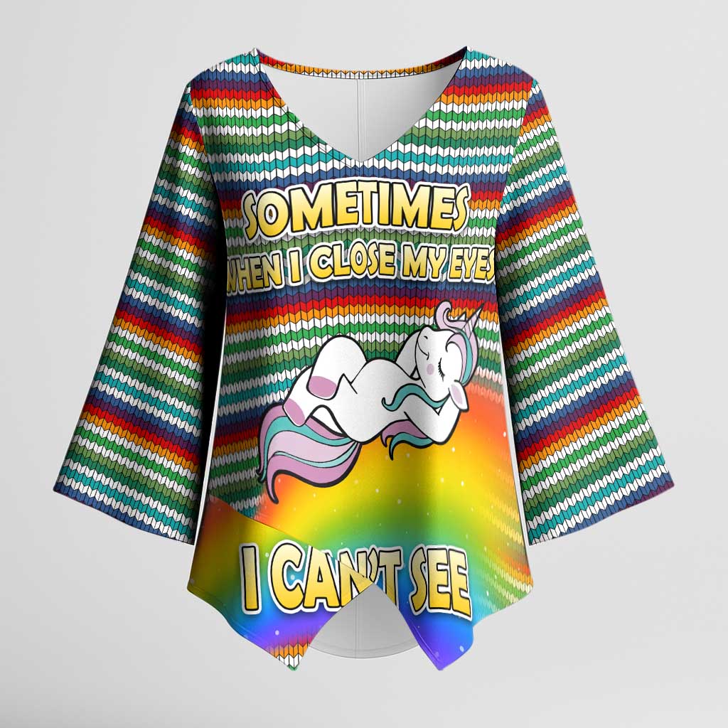 Funny Unicorn Sometimes When I Close My Eyes Christmas Kimono Sleeve Blouse Xmas Holiday Patterns - Wonder Print Shop