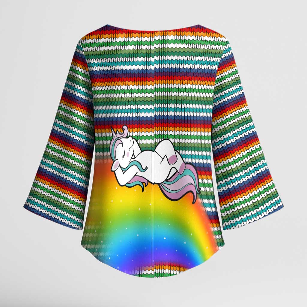Funny Unicorn Sometimes When I Close My Eyes Christmas Kimono Sleeve Blouse Xmas Holiday Patterns - Wonder Print Shop