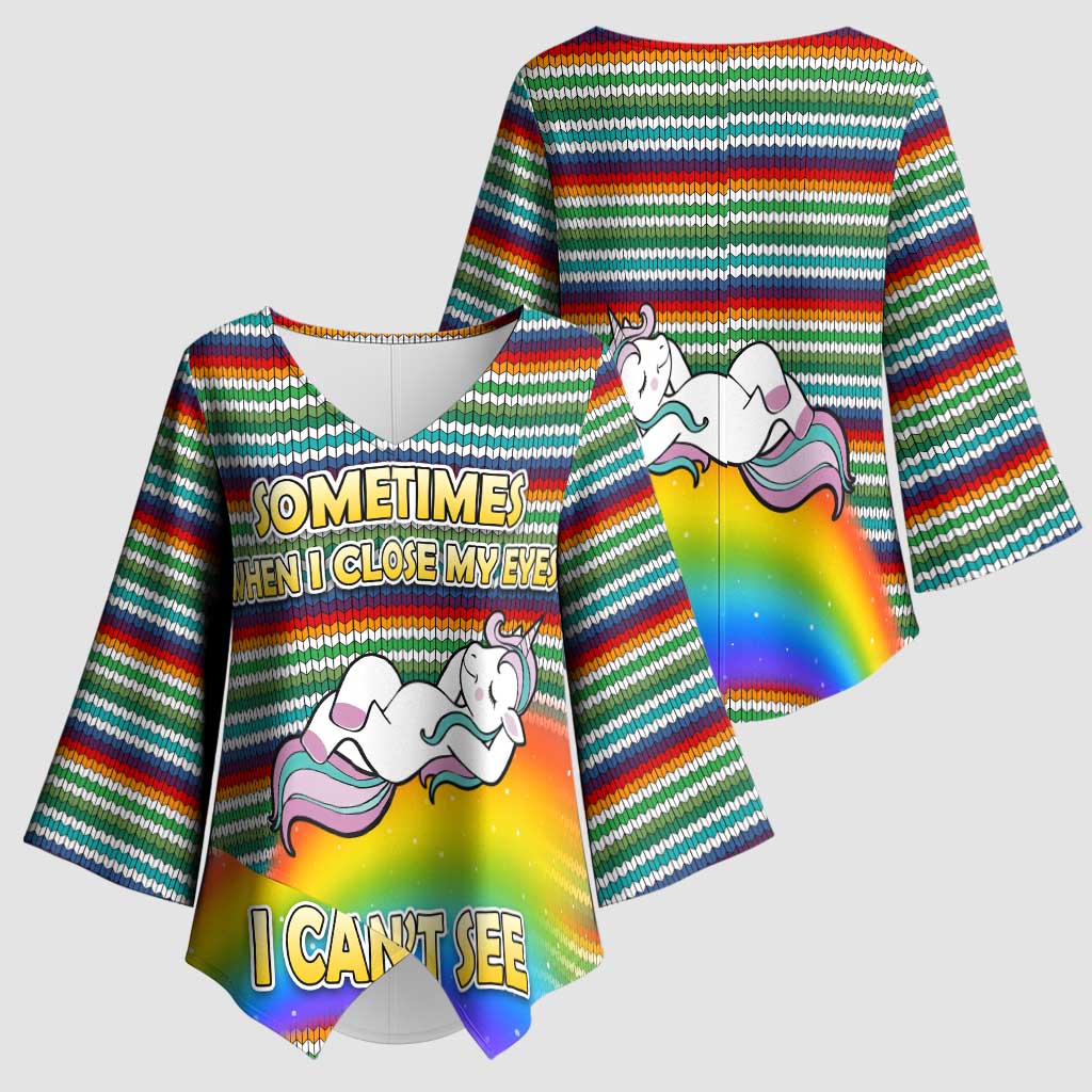 Funny Unicorn Sometimes When I Close My Eyes Christmas Kimono Sleeve Blouse Xmas Holiday Patterns - Wonder Print Shop