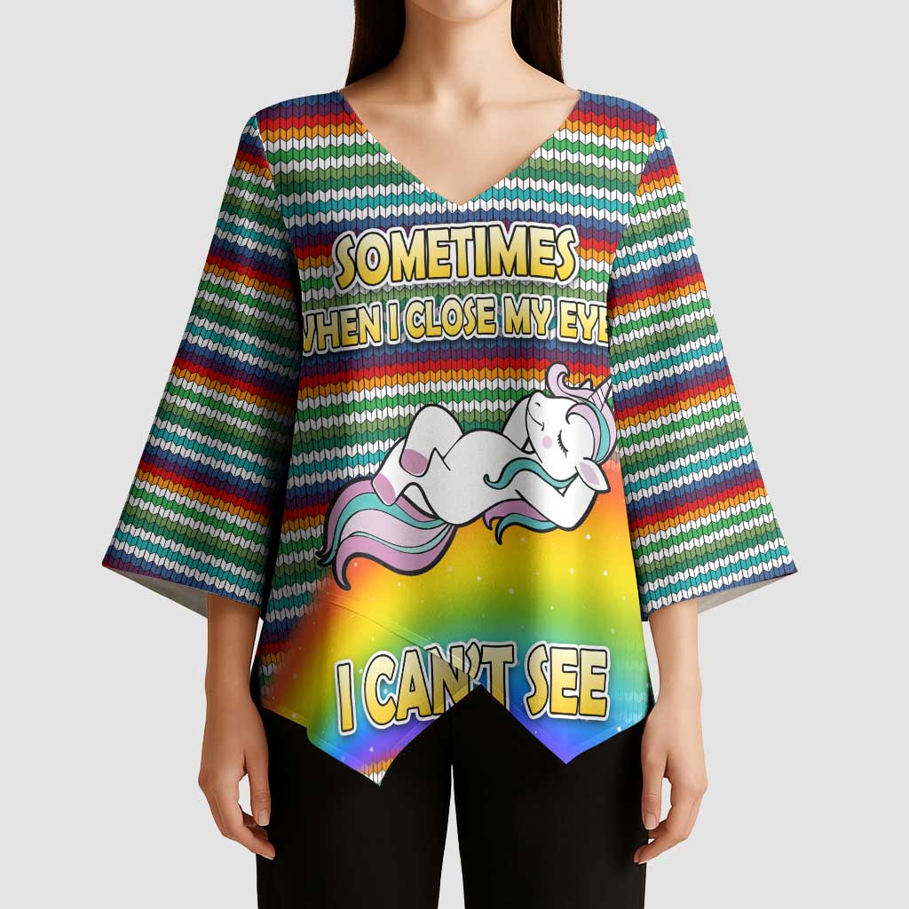 Funny Unicorn Sometimes When I Close My Eyes Christmas Kimono Sleeve Blouse Xmas Holiday Patterns - Wonder Print Shop