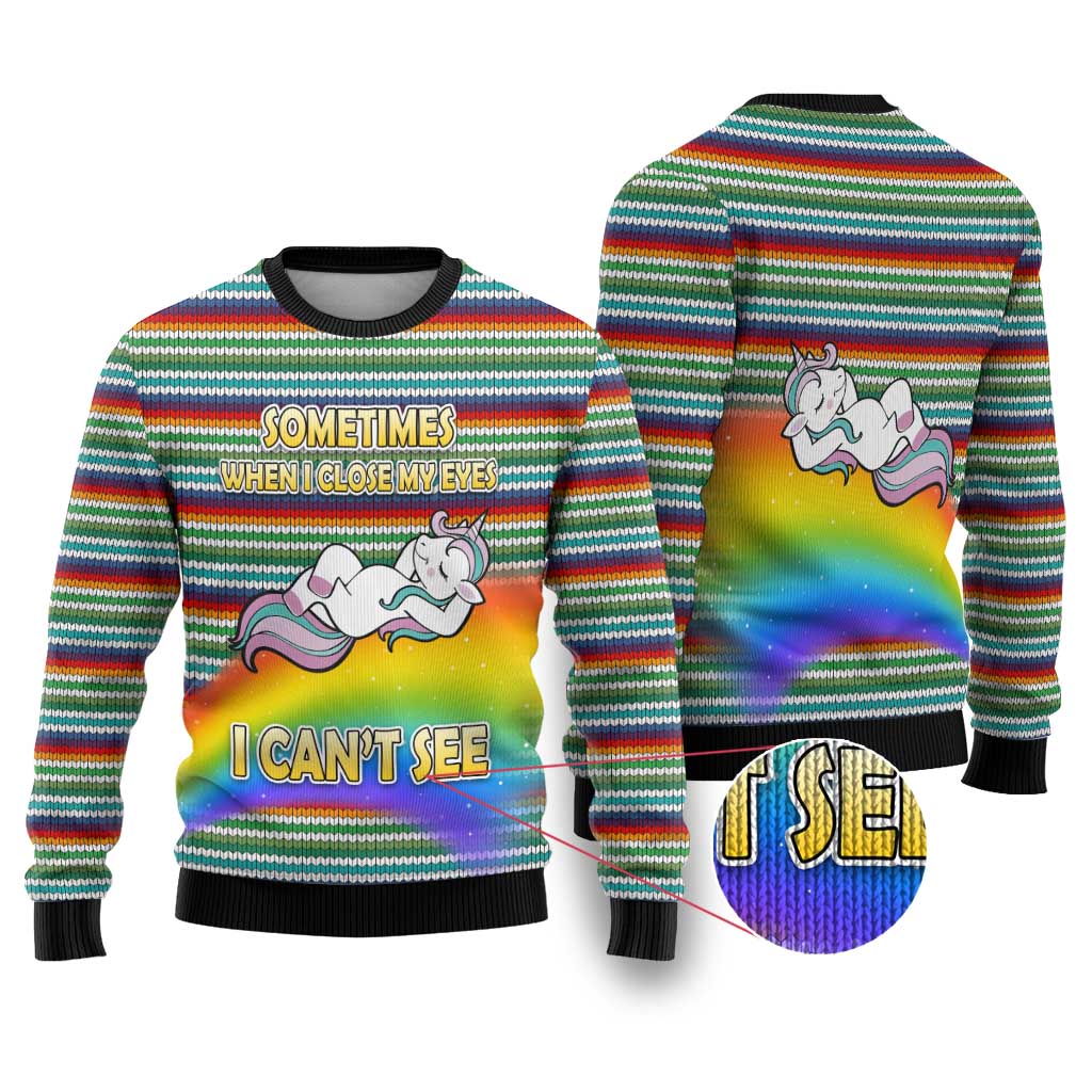 Funny Unicorn Sometimes When I Close My Eyes Christmas Ugly Christmas Sweater Xmas Holiday Patterns - Wonder Print Shop