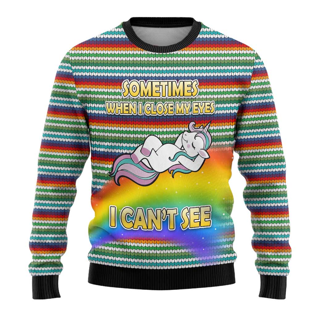 Funny Unicorn Sometimes When I Close My Eyes Christmas Ugly Christmas Sweater Xmas Holiday Patterns - Wonder Print Shop
