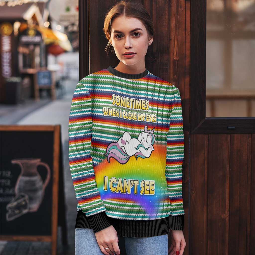 Funny Unicorn Sometimes When I Close My Eyes Christmas Ugly Christmas Sweater Xmas Holiday Patterns - Wonder Print Shop