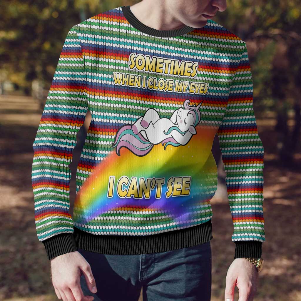 Funny Unicorn Sometimes When I Close My Eyes Christmas Ugly Christmas Sweater Xmas Holiday Patterns - Wonder Print Shop