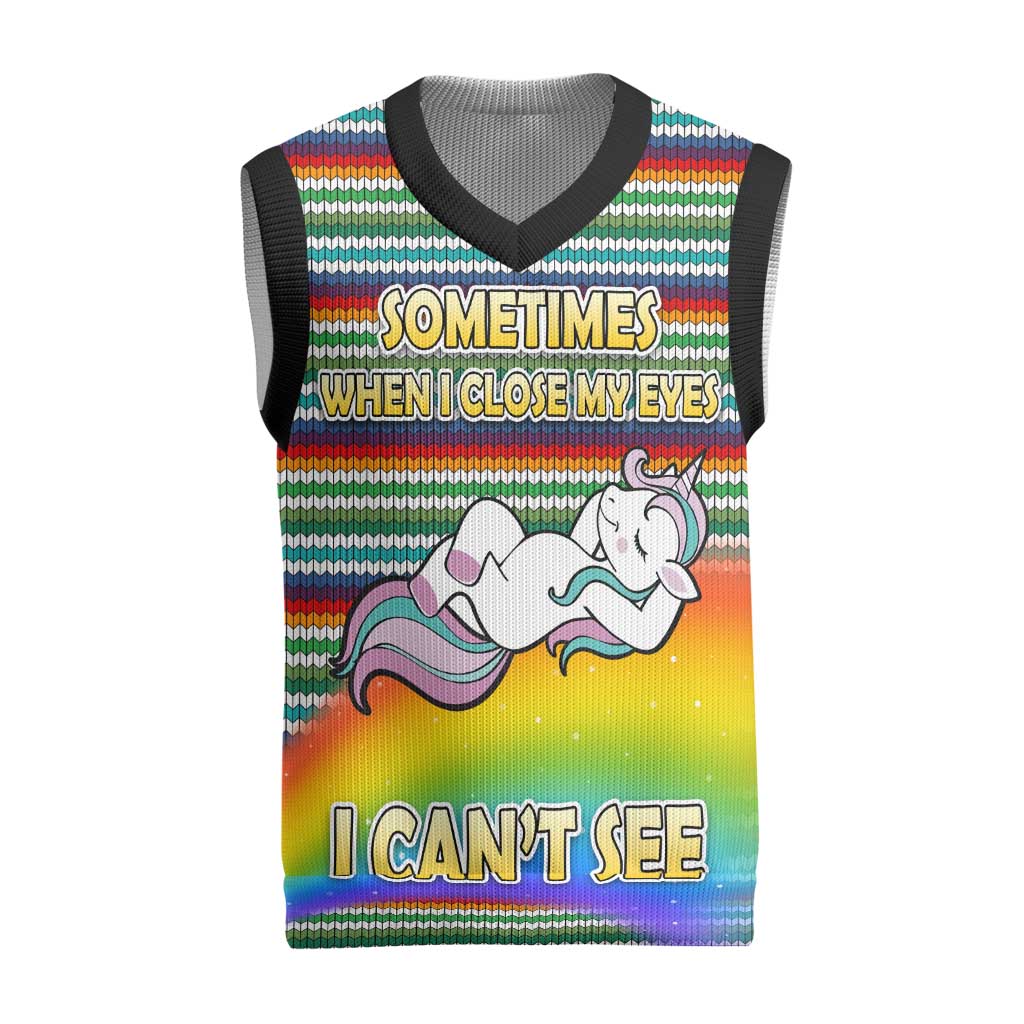 Funny Unicorn Sometimes When I Close My Eyes Christmas Knitted V-Neck Vest Xmas Holiday Patterns - Wonder Print Shop