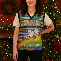 Funny Unicorn Sometimes When I Close My Eyes Christmas Knitted V-Neck Vest Xmas Holiday Patterns - Wonder Print Shop