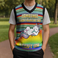 Funny Unicorn Sometimes When I Close My Eyes Christmas Knitted V-Neck Vest Xmas Holiday Patterns - Wonder Print Shop