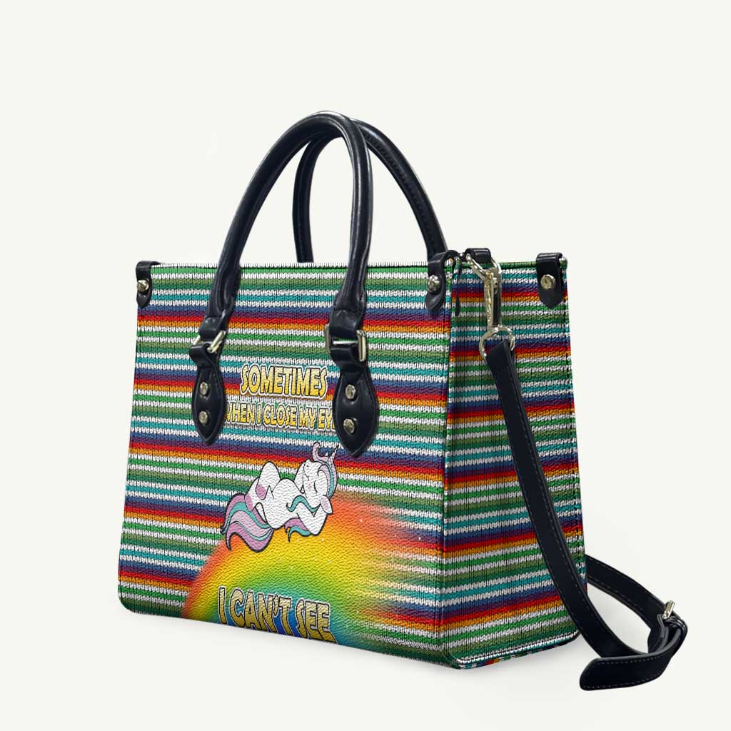 Funny Unicorn Sometimes When I Close My Eyes Christmas Leather Bag Xmas Holiday Patterns - Wonder Print Shop
