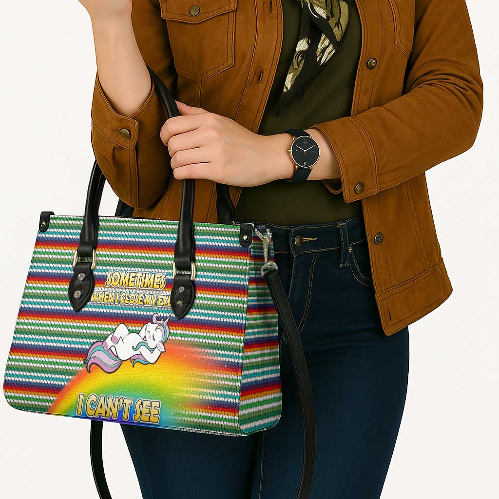 Funny Unicorn Sometimes When I Close My Eyes Christmas Leather Bag Xmas Holiday Patterns - Wonder Print Shop