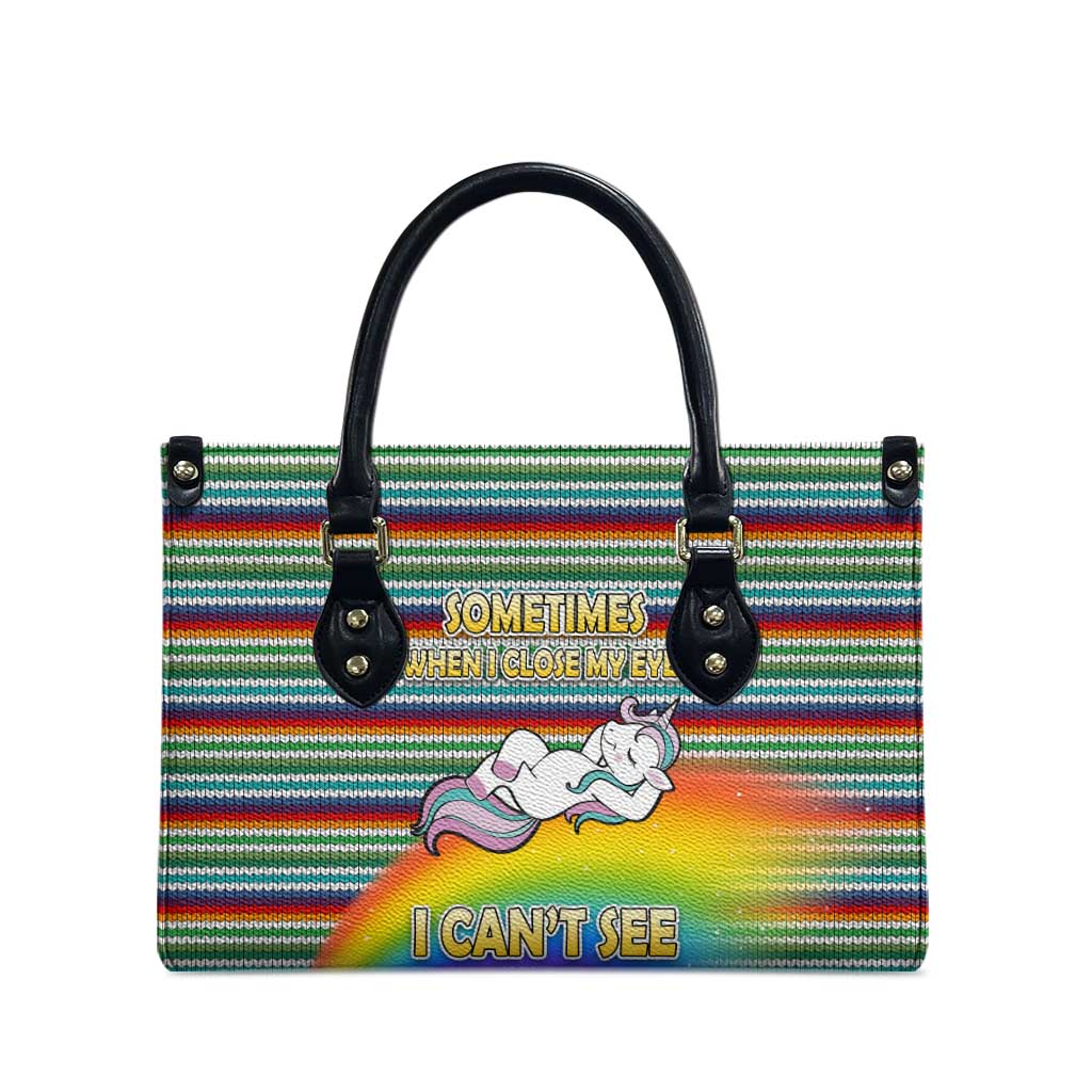 Funny Unicorn Sometimes When I Close My Eyes Christmas Leather Bag Xmas Holiday Patterns - Wonder Print Shop