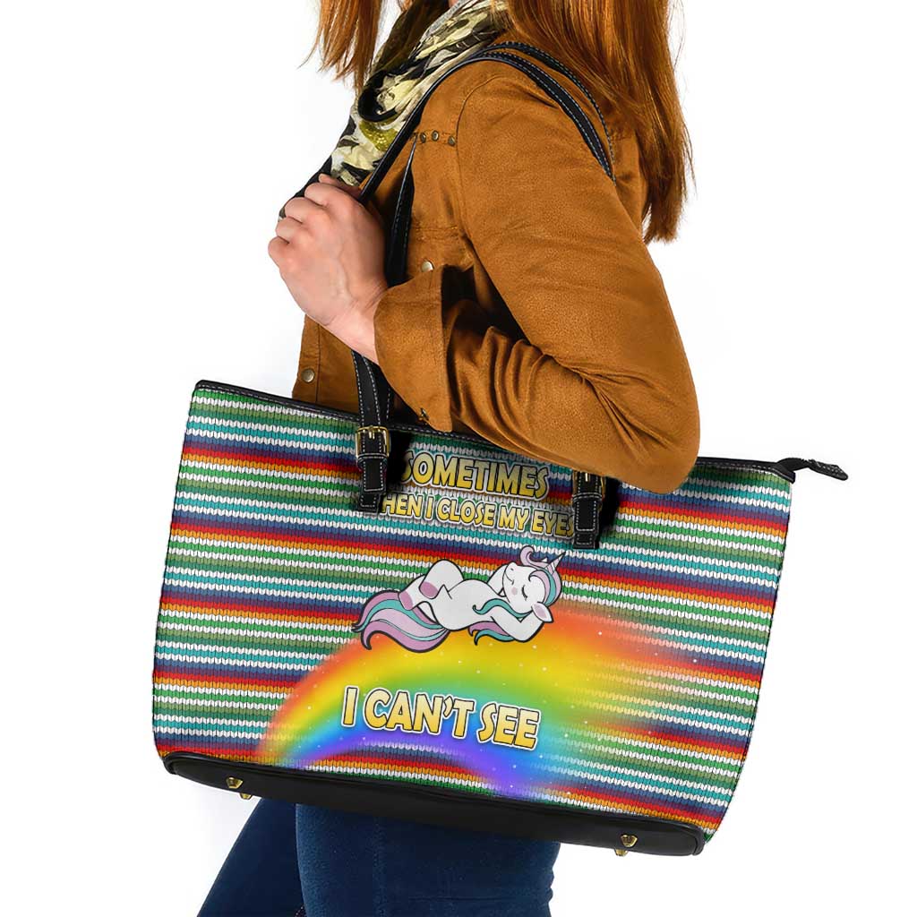 Funny Unicorn Sometimes When I Close My Eyes Christmas Leather Tote Bag Xmas Holiday Patterns - Wonder Print Shop