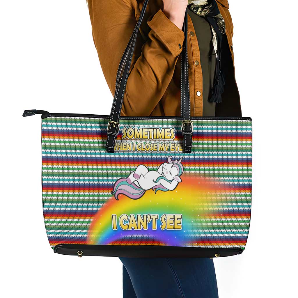 Funny Unicorn Sometimes When I Close My Eyes Christmas Leather Tote Bag Xmas Holiday Patterns - Wonder Print Shop
