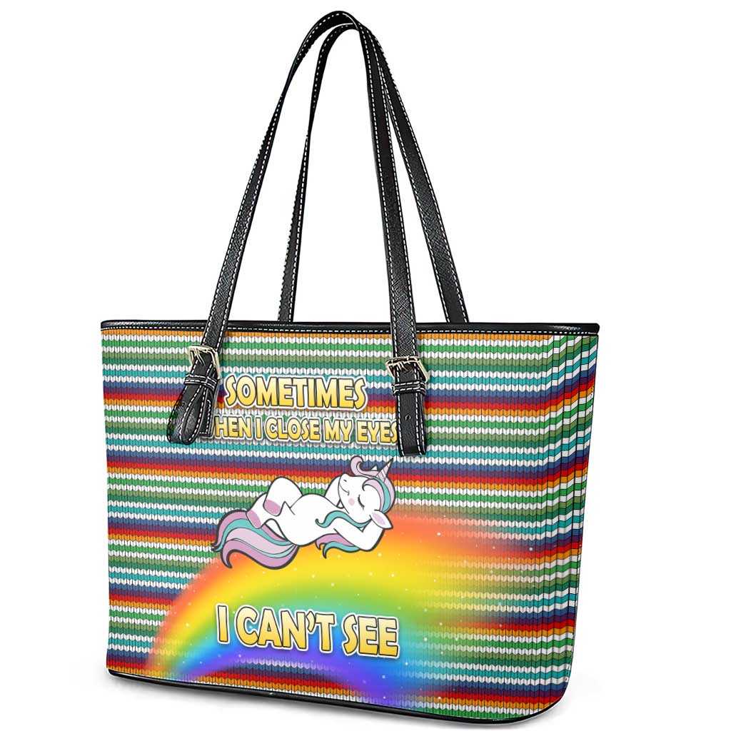 Funny Unicorn Sometimes When I Close My Eyes Christmas Leather Tote Bag Xmas Holiday Patterns - Wonder Print Shop