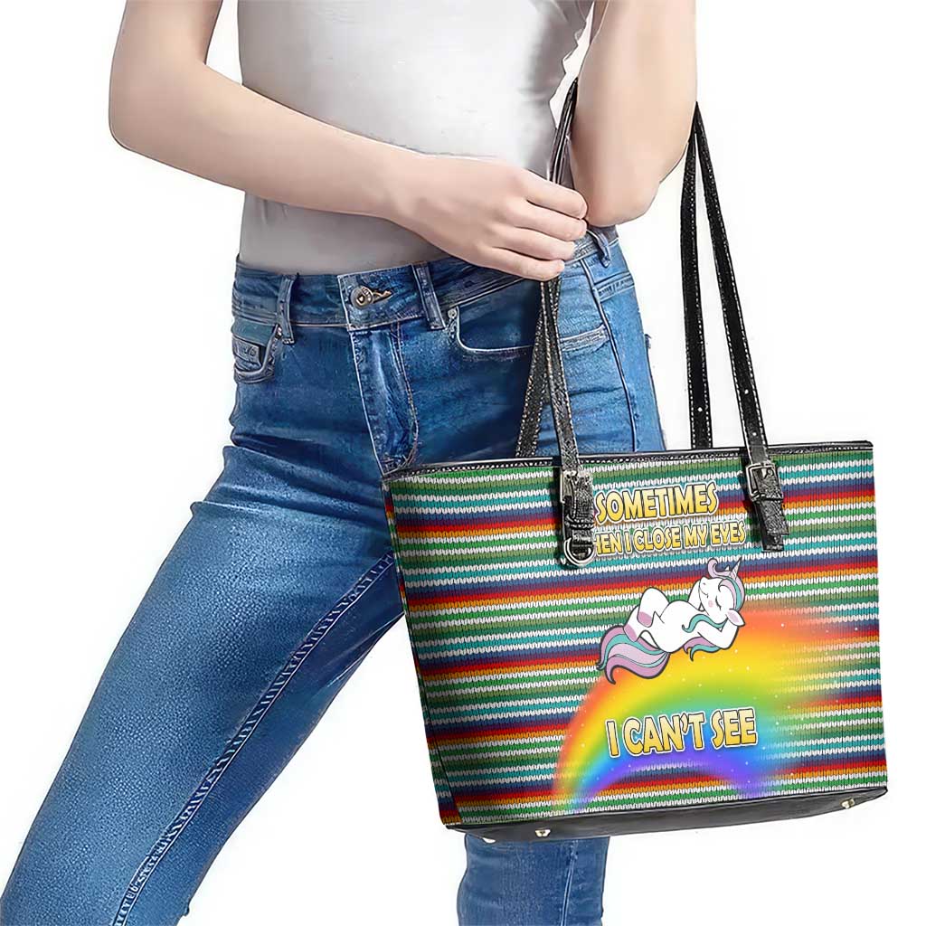 Funny Unicorn Sometimes When I Close My Eyes Christmas Leather Tote Bag Xmas Holiday Patterns - Wonder Print Shop