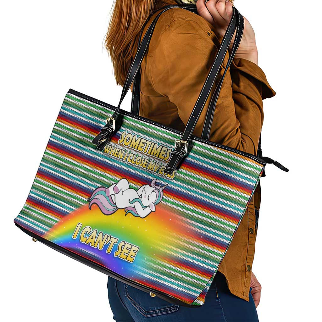 Funny Unicorn Sometimes When I Close My Eyes Christmas Leather Tote Bag Xmas Holiday Patterns - Wonder Print Shop