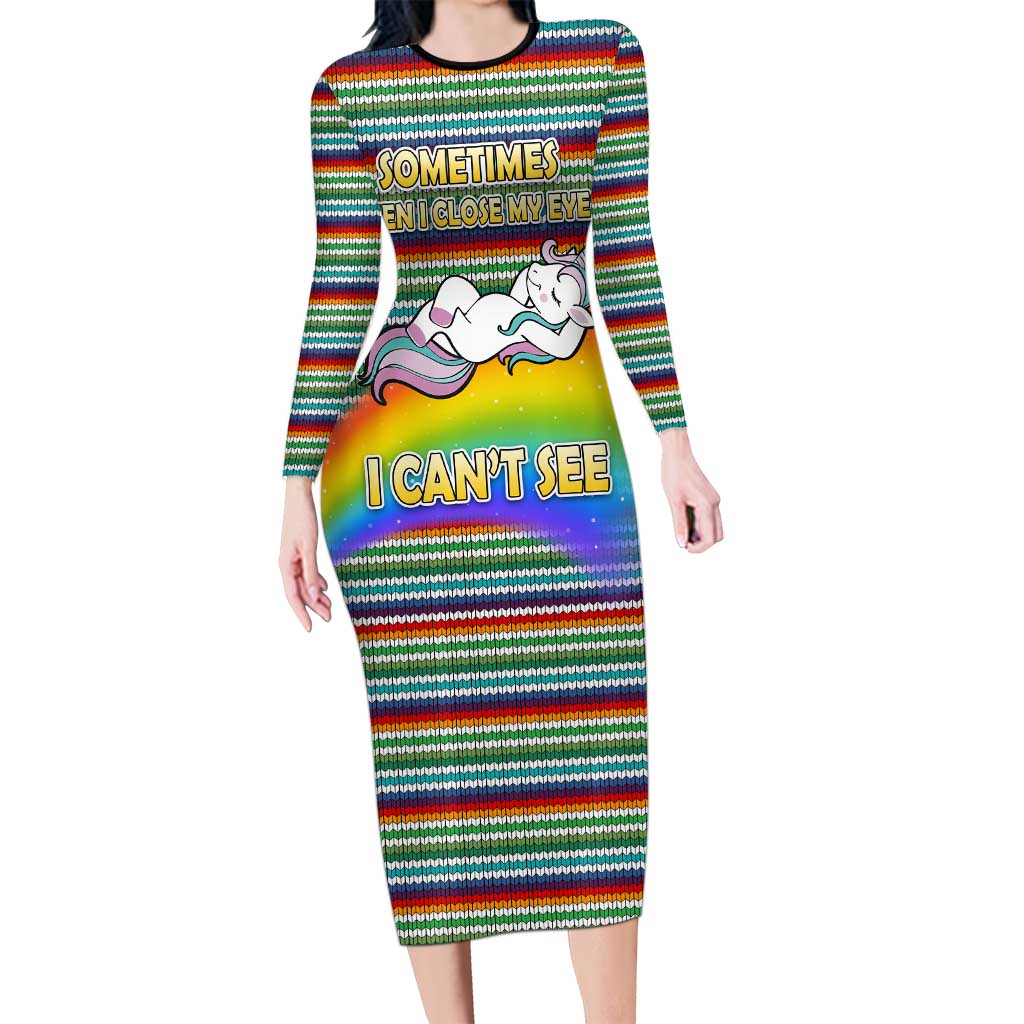 Funny Unicorn Sometimes When I Close My Eyes Christmas Long Sleeve Bodycon Dress Xmas Holiday Patterns - Wonder Print Shop