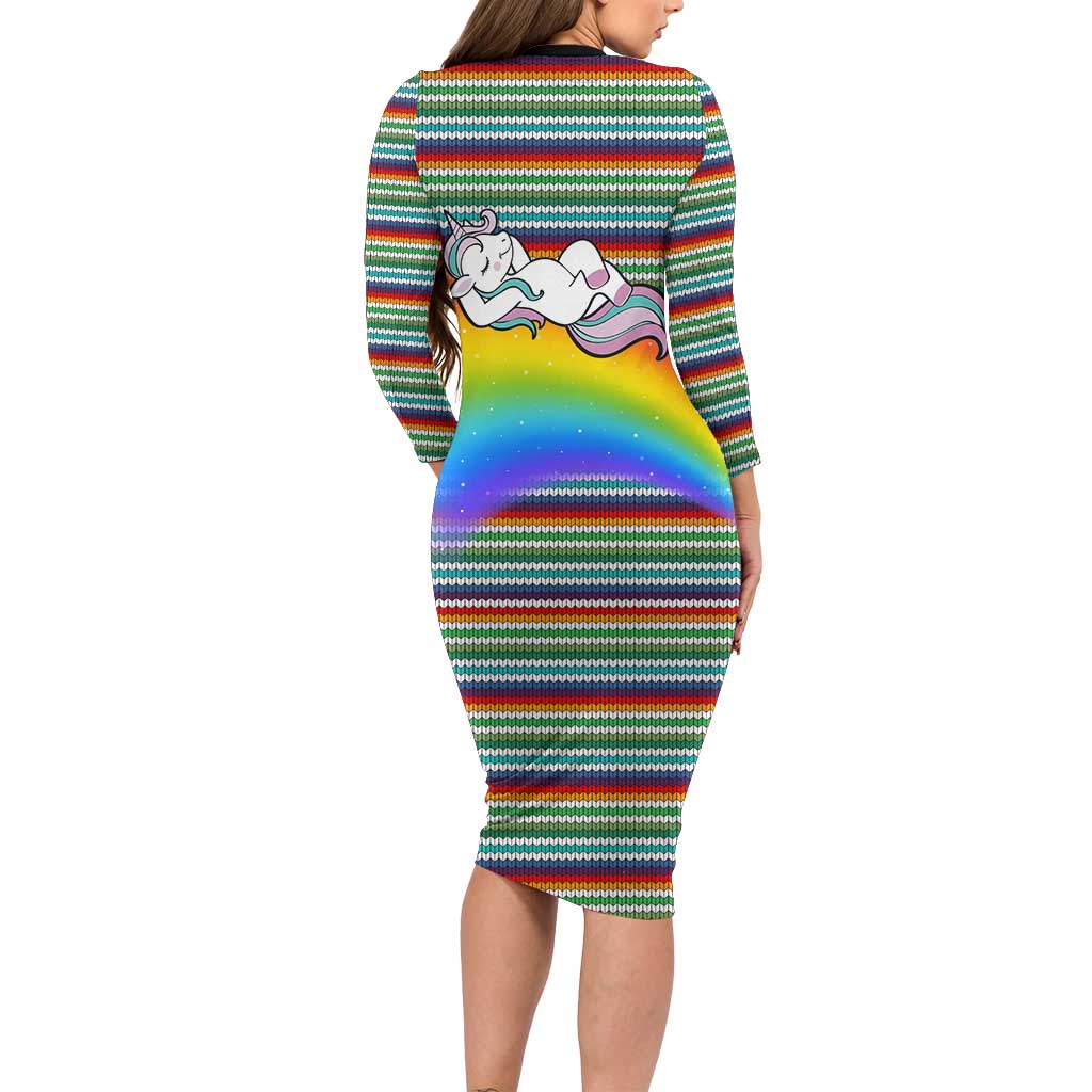 Funny Unicorn Sometimes When I Close My Eyes Christmas Long Sleeve Bodycon Dress Xmas Holiday Patterns - Wonder Print Shop