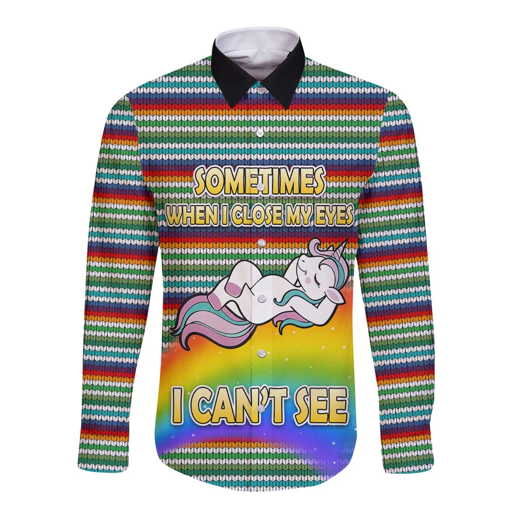Funny Unicorn Sometimes When I Close My Eyes Christmas Long Sleeve Button Shirt Xmas Holiday Patterns - Wonder Print Shop