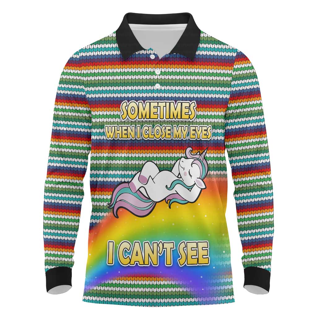 Funny Unicorn Sometimes When I Close My Eyes Christmas Long Sleeve Polo Shirt Xmas Holiday Patterns - Wonder Print Shop