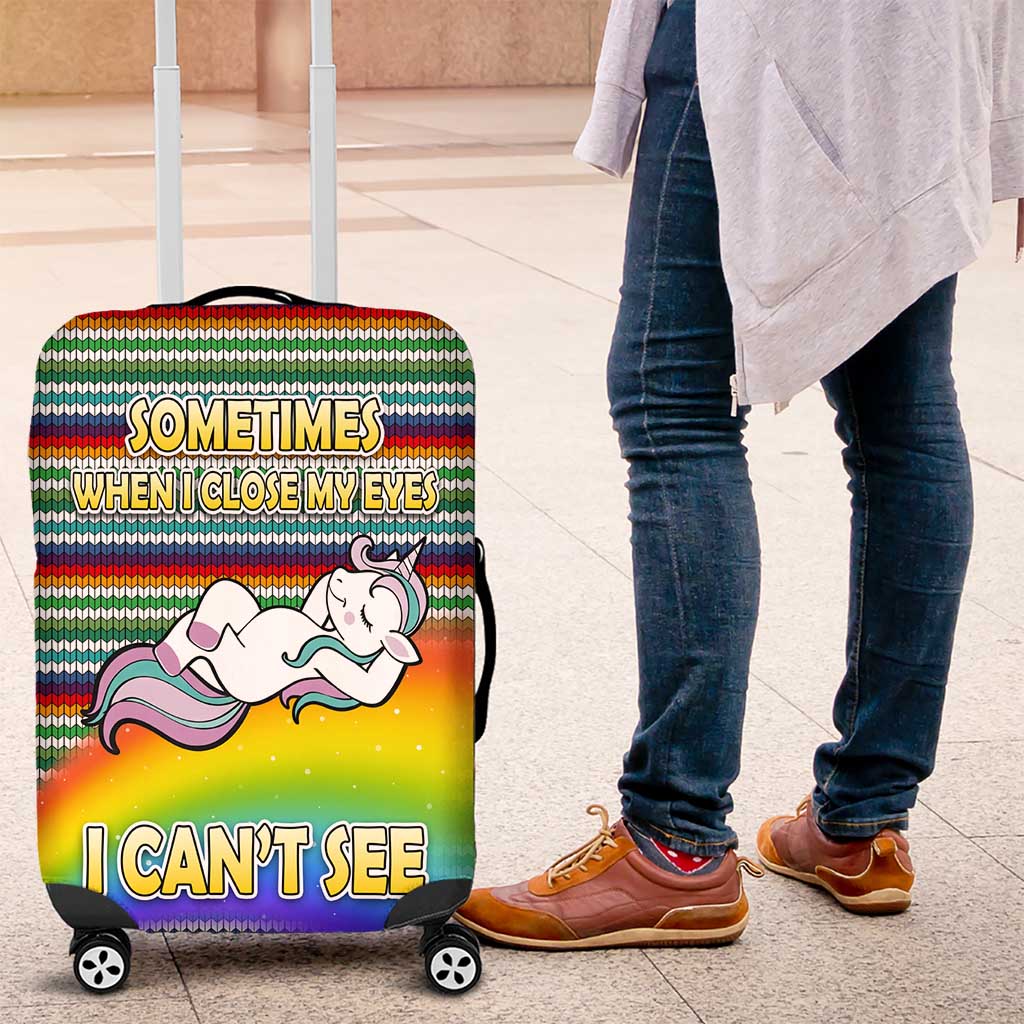 Funny Unicorn Sometimes When I Close My Eyes Christmas Luggage Cover Xmas Holiday Patterns - Wonder Print Shop