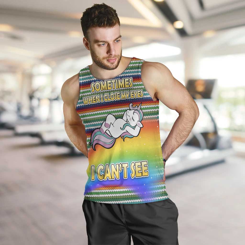 Funny Unicorn Sometimes When I Close My Eyes Christmas Men Tank Top Xmas Holiday Patterns - Wonder Print Shop