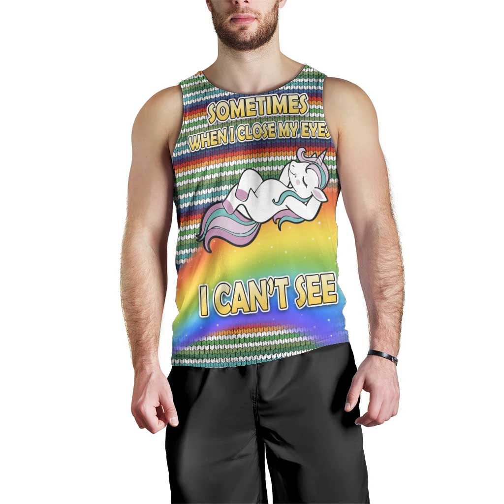 Funny Unicorn Sometimes When I Close My Eyes Christmas Men Tank Top Xmas Holiday Patterns - Wonder Print Shop
