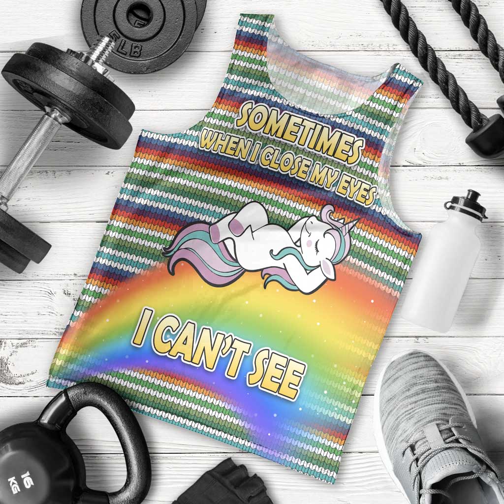 Funny Unicorn Sometimes When I Close My Eyes Christmas Men Tank Top Xmas Holiday Patterns - Wonder Print Shop