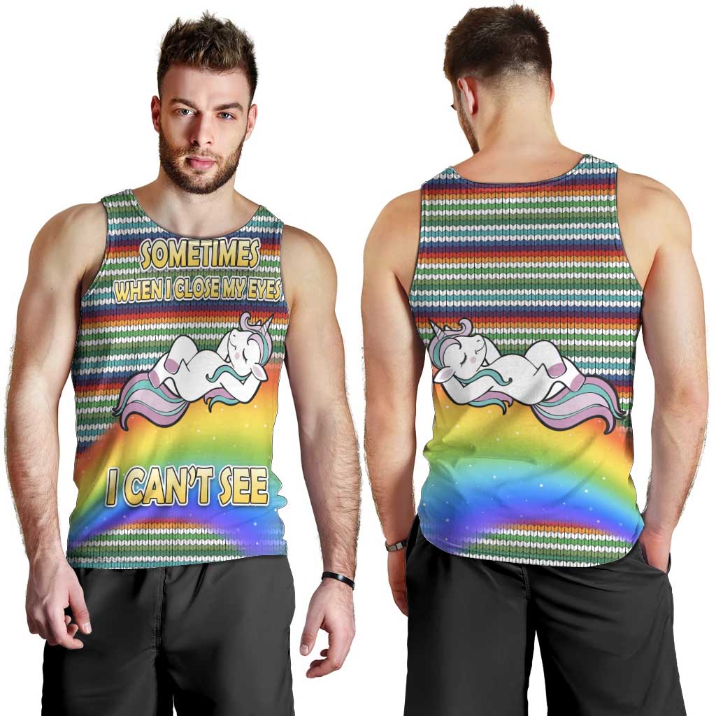 Funny Unicorn Sometimes When I Close My Eyes Christmas Men Tank Top Xmas Holiday Patterns - Wonder Print Shop