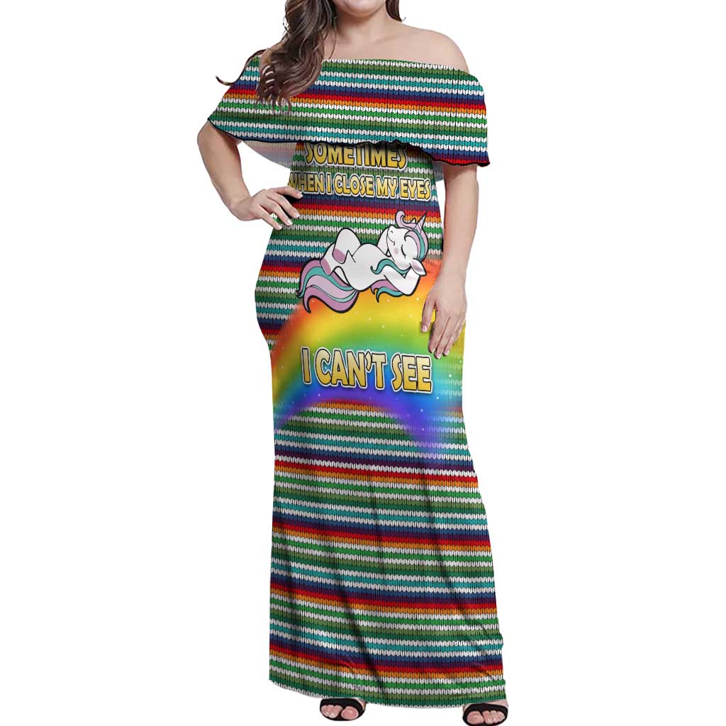 Funny Unicorn Sometimes When I Close My Eyes Christmas Off Shoulder Maxi Dress Xmas Holiday Patterns - Wonder Print Shop