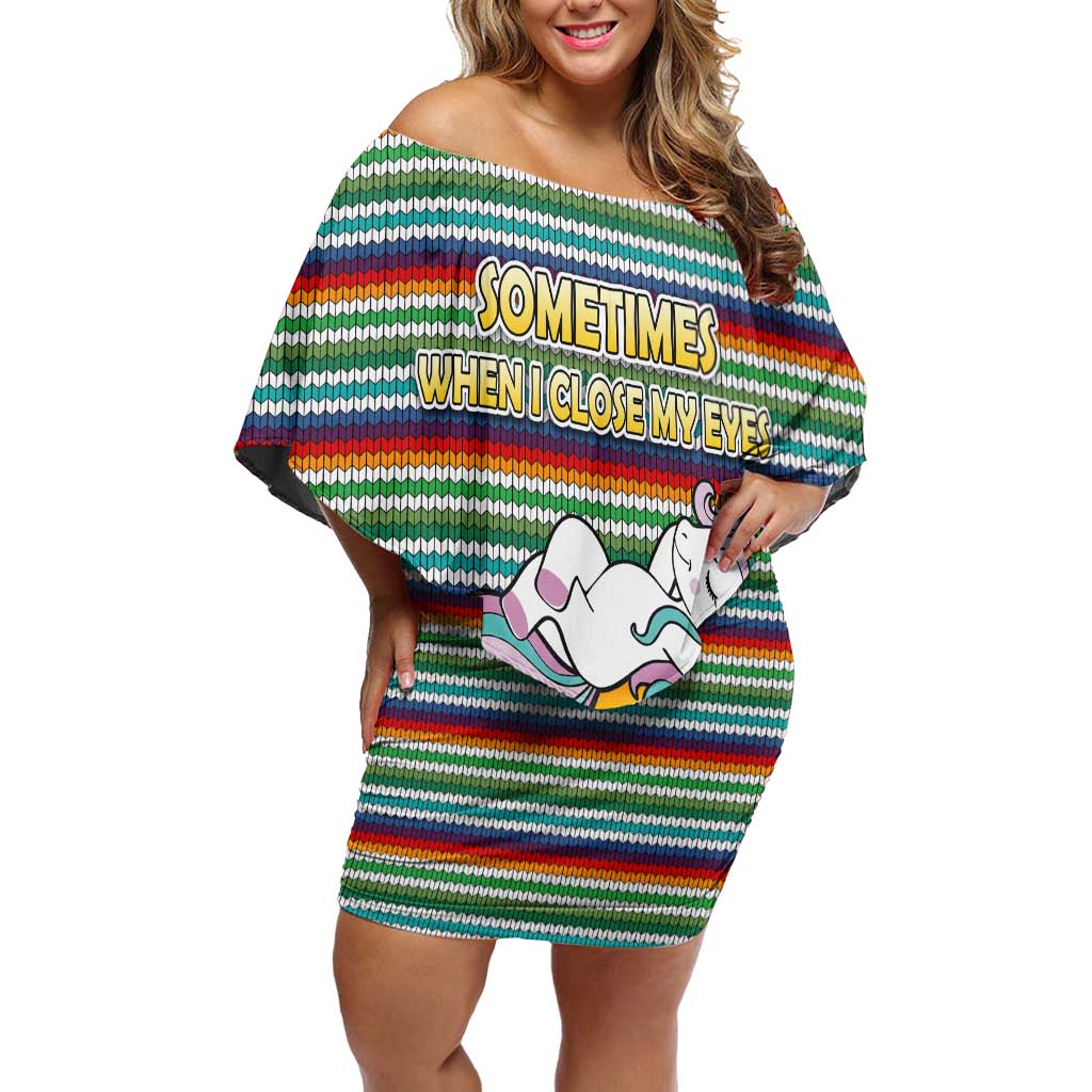 Funny Unicorn Sometimes When I Close My Eyes Christmas Off Shoulder Short Dress Xmas Holiday Patterns - Wonder Print Shop