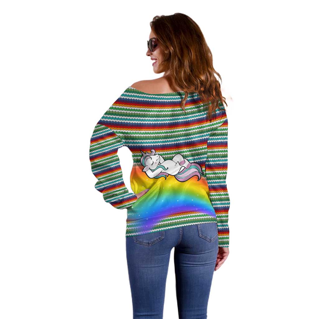 Funny Unicorn Sometimes When I Close My Eyes Christmas Off Shoulder Sweater Xmas Holiday Patterns - Wonder Print Shop