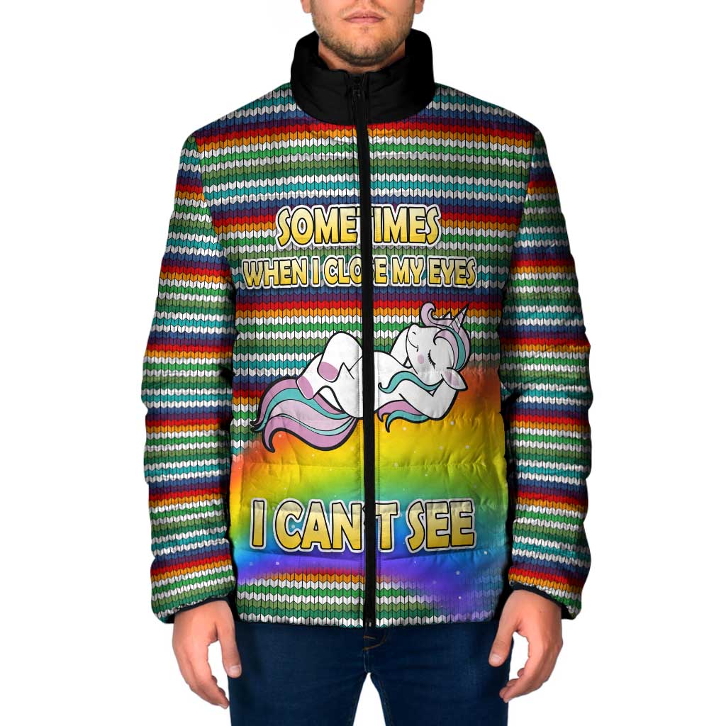 Funny Unicorn Sometimes When I Close My Eyes Christmas Padded Jacket Xmas Holiday Patterns - Wonder Print Shop