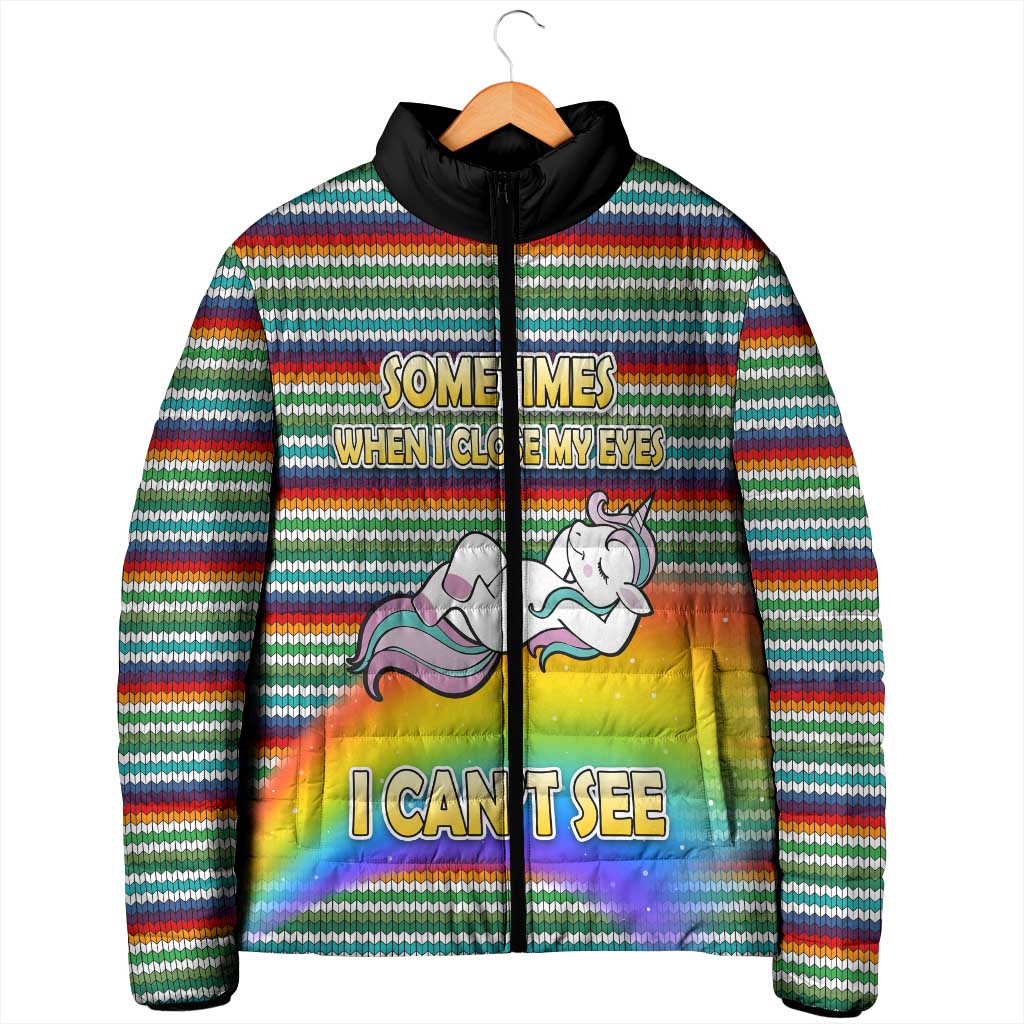 Funny Unicorn Sometimes When I Close My Eyes Christmas Padded Jacket Xmas Holiday Patterns - Wonder Print Shop