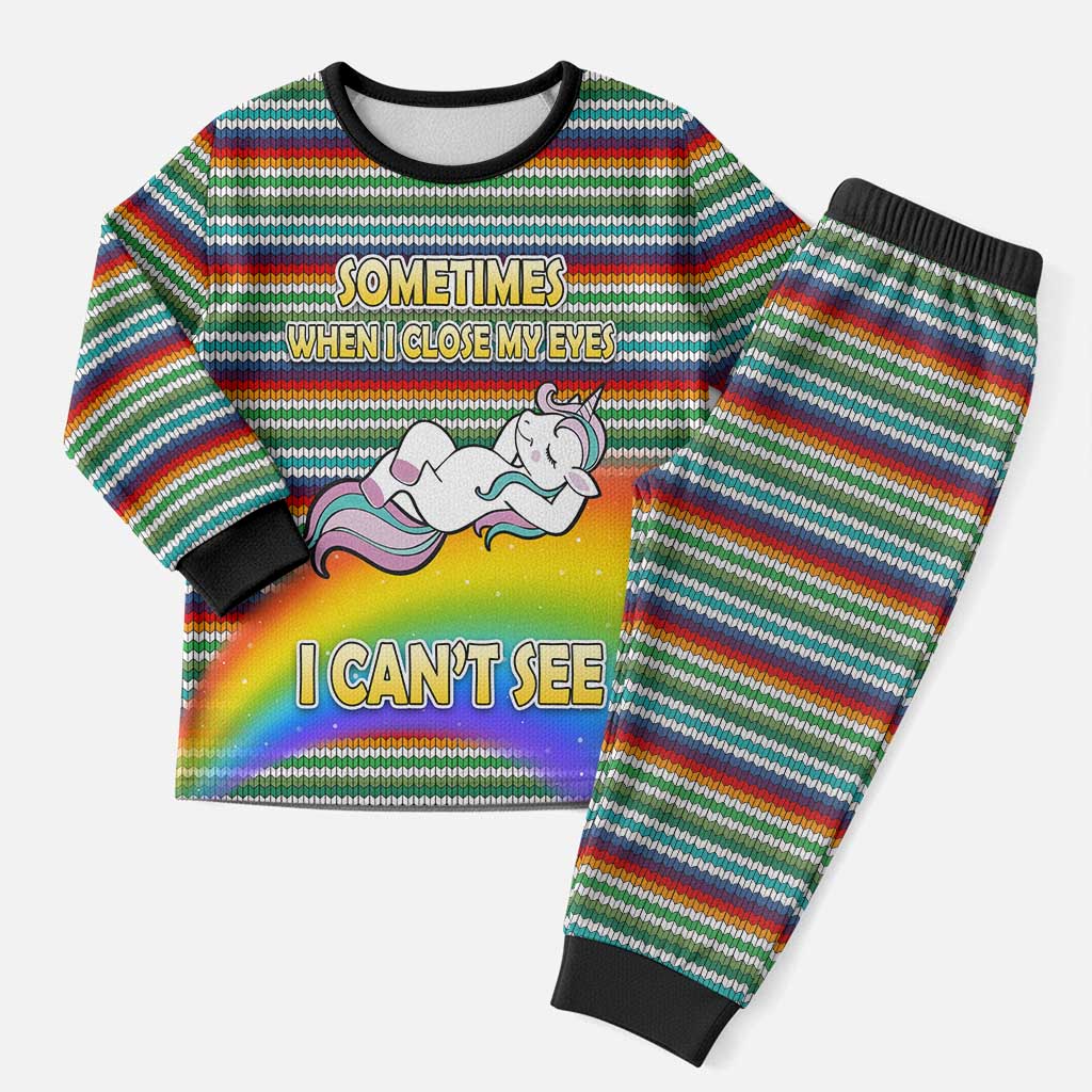 Funny Unicorn Sometimes When I Close My Eyes Christmas Pajama Set Xmas Holiday Patterns - Wonder Print Shop