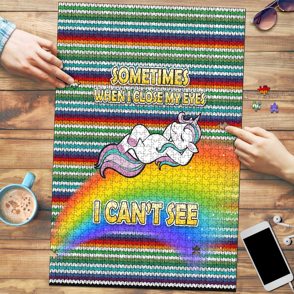 Funny Unicorn Sometimes When I Close My Eyes Christmas Puzzle Xmas Holiday Patterns - Wonder Print Shop