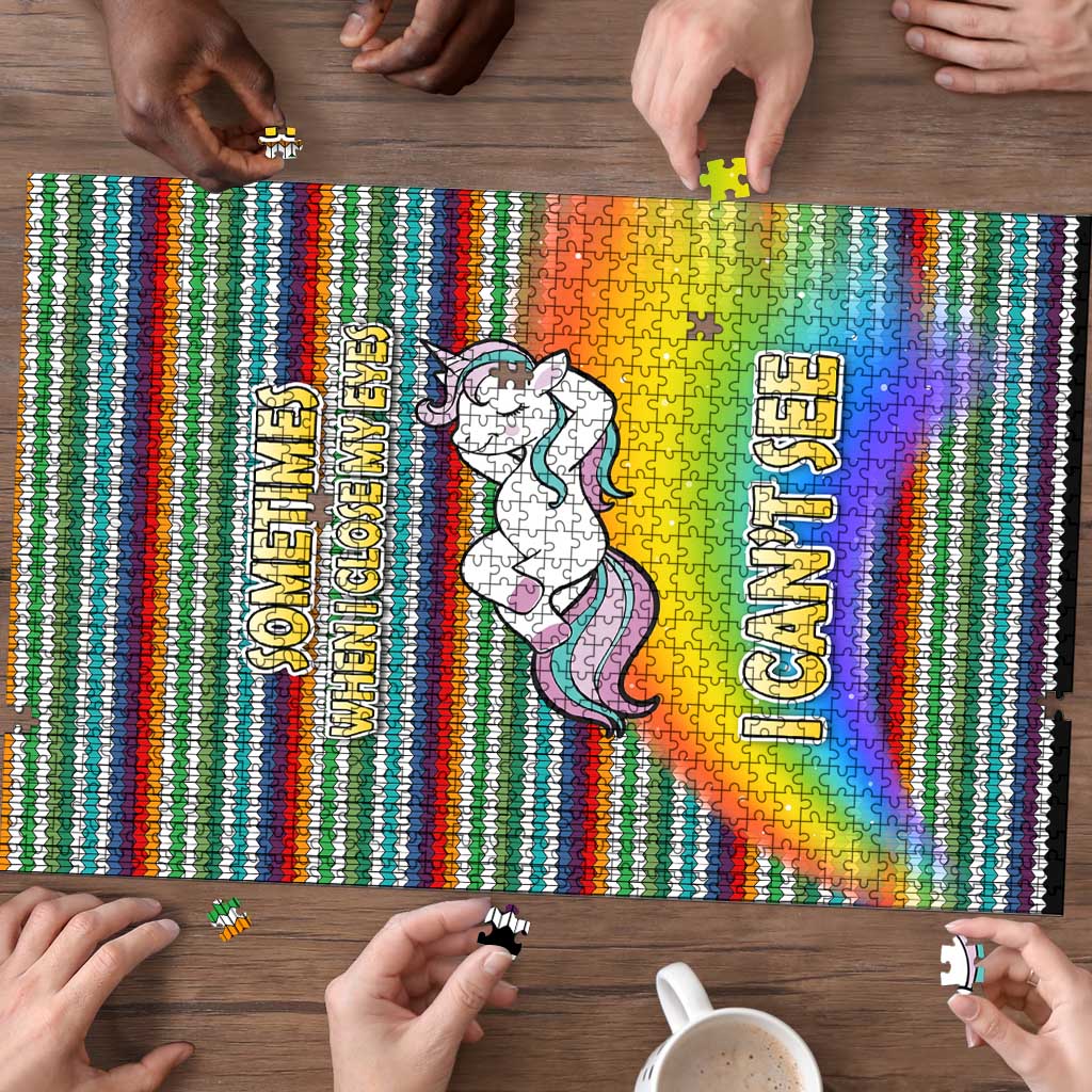Funny Unicorn Sometimes When I Close My Eyes Christmas Puzzle Xmas Holiday Patterns - Wonder Print Shop