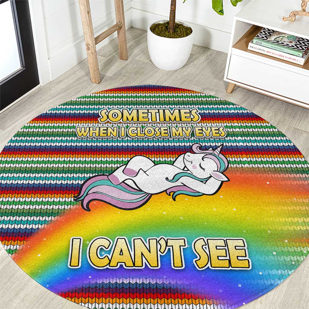 Funny Unicorn Sometimes When I Close My Eyes Christmas Round Carpet Xmas Holiday Patterns - Wonder Print Shop