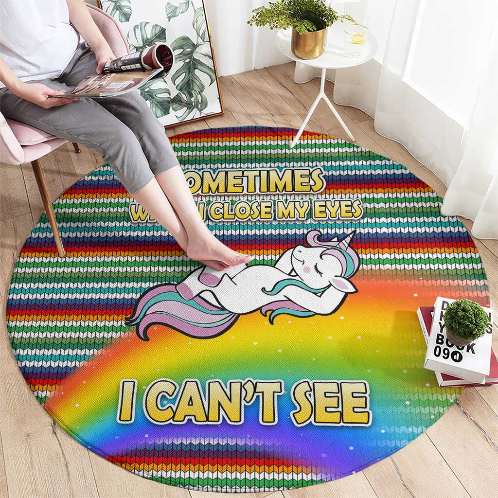 Funny Unicorn Sometimes When I Close My Eyes Christmas Round Carpet Xmas Holiday Patterns - Wonder Print Shop
