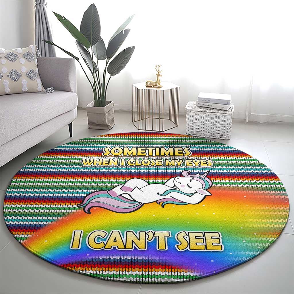 Funny Unicorn Sometimes When I Close My Eyes Christmas Round Carpet Xmas Holiday Patterns - Wonder Print Shop